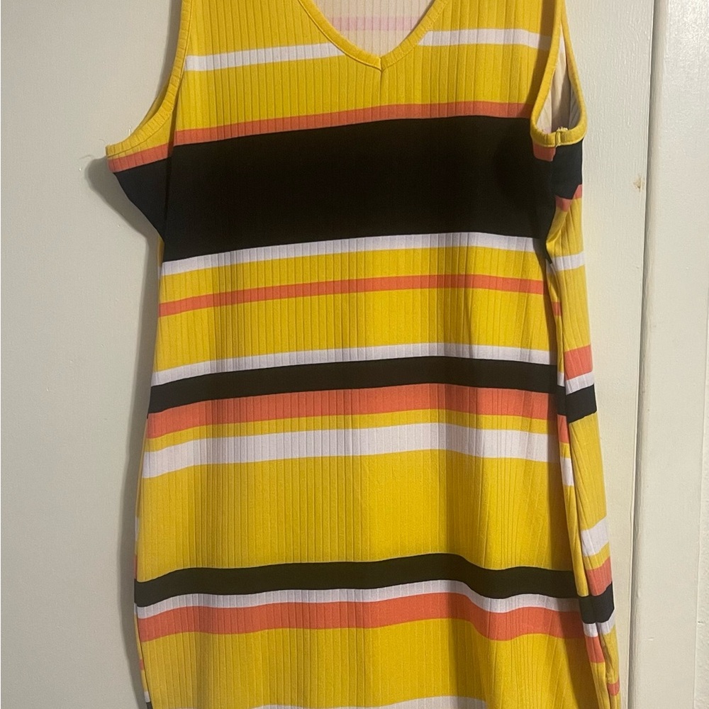 Rainbow Yellow and Black Ribbed Sleeveless Sundress
